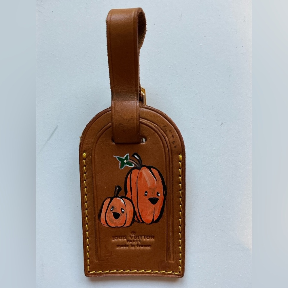 Louis Vuitton Tan Leather Tag with Pumpkin Art